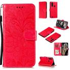 For Motorola Moto G8 Power Lite Lace Flower Embossing Pattern Horizontal Flip Leather Case , with Holder & Card Slots & Wallet & Photo Frame & Lanyard(Red) - 1