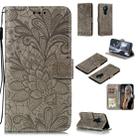 For Nokia 5.3 Lace Flower Embossing Pattern Horizontal Flip Leather Case , with Holder & Card Slots & Wallet & Photo Frame & Lanyard(Grey) - 1