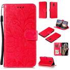 For Nokia 2.3 Lace Flower Embossing Pattern Horizontal Flip Leather Case , with Holder & Card Slots & Wallet & Photo Frame & Lanyard(Red) - 1