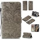 For Nokia 1.3 Lace Flower Embossing Pattern Horizontal Flip Leather Case , with Holder & Card Slots & Wallet & Photo Frame & Lanyard(Grey) - 1