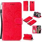 For Nokia 1.3 Lace Flower Embossing Pattern Horizontal Flip Leather Case , with Holder & Card Slots & Wallet & Photo Frame & Lanyard(Red) - 1