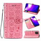 For Xiaomi 10 Lite 5G Cute Cat and Dog Embossed Horizontal Flip Leather Case with Bracket / Card Slot / Wallet / Lanyard(Pink) - 1