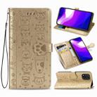 For Xiaomi 10 Lite 5G Cute Cat and Dog Embossed Horizontal Flip Leather Case with Bracket / Card Slot / Wallet / Lanyard(Gold) - 1