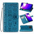 For Xiaomi 10 Lite 5G Cute Cat and Dog Embossed Horizontal Flip Leather Case with Bracket / Card Slot / Wallet / Lanyard(Blue) - 1