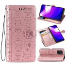 For Xiaomi 10 Lite 5G Cute Cat and Dog Embossed Horizontal Flip Leather Case with Bracket / Card Slot / Wallet / Lanyard(Rose Gold) - 1