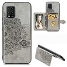 For Xiaomi 10 Lite 5G Mandala Embossed Magnetic Cloth PU + TPU + PC Case with Holder & Card Slots & Wallet & Photo Frame & Strap(Gray) - 1