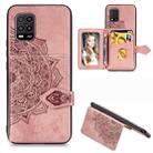 For Xiaomi 10 Lite 5G Mandala Embossed Magnetic Cloth PU + TPU + PC Case with Holder & Card Slots & Wallet & Photo Frame & Strap(Rose Gold) - 1
