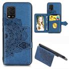 For Xiaomi 10 Lite 5G Mandala Embossed Magnetic Cloth PU + TPU + PC Case with Holder & Card Slots & Wallet & Photo Frame & Strap(Blue) - 1