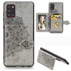 For Samsung Galaxy A31 Mandala Embossed Magnetic Cloth PU + TPU + PC Case with Holder & Card Slots & Wallet & Photo Frame & Strap(Gray) - 1