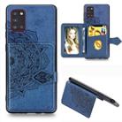 For Samsung Galaxy A31 Mandala Embossed Magnetic Cloth PU + TPU + PC Case with Holder & Card Slots & Wallet & Photo Frame & Strap(Blue) - 1