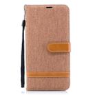 Color Matching Denim Texture Leather Case for Galaxy A8+, with Holder & Card Slots & Wallet & Lanyard(Brown) - 1