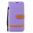 Color Matching Denim Texture Leather Case for Galaxy A8+, with Holder & Card Slots & Wallet & Lanyard(Purple) - 1