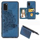 For Samsung Galaxy A41 Mandala Embossed Magnetic Cloth PU + TPU + PC Case with Holder & Card Slots & Wallet & Photo Frame & Strap(Blue) - 1