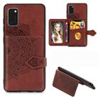 For Samsung Galaxy A41 Mandala Embossed Magnetic Cloth PU + TPU + PC Case with Holder & Card Slots & Wallet & Photo Frame & Strap(Brwon) - 1