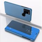 For Samsung Galaxy A21S Plated Mirror Horizontal Flip Leather Case with Holder(Blue) - 1