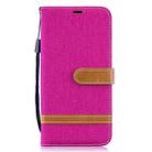 Color Matching Denim Texture Leather Case for  Galaxy A10, with Holder & Card Slots & Wallet & Lanyard(Rose red) - 1