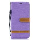 Color Matching Denim Texture Leather Case for  Galaxy A10, with Holder & Card Slots & Wallet & Lanyard(Purple) - 1