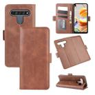 For LG K61 Dual-side Magnetic Buckle Horizontal Flip Leather Case with Holder & Card Slots & Wallet(Brown) - 1
