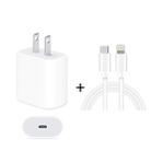 2 in 1 PD 18W Single USB-C / Type-C Interface Travel Charger + 3A PD3.0 USB-C / Type-C to 8 Pin Fast Charge Data Cable Set, Cable Length: 1m(US Plug) - 1