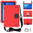 For Huawei MediaPad T5 10.1 Honeycomb Design EVA + PC Material Four Corner Anti Falling Flat Protective Shell With Strap(Red+Black) - 1