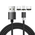 3 in 1 USB to 8 Pin + Type-C/USB-C + Micro USB Magnetic Metal Interface Nylon Braided Charging Cable, Length: 1m(Black) - 1