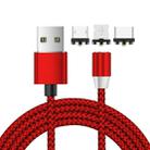 3 in 1 USB to 8 Pin + Type-C/USB-C + Micro USB Magnetic Metal Interface Nylon Braided Charging Cable, Length: 1m(Red) - 1