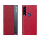 For Huawei P40 Lite E/Y7P/Honor 9C Side Display With Magnetic / Bracket Function / Sleep Function Plain Texture Cloth + PC Flip Case(Red) - 1