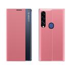 For Huawei P40 Lite E/Y7P/Honor 9C Side Display With Magnetic / Bracket Function / Sleep Function Plain Texture Cloth + PC Flip Case(Pink) - 1