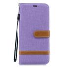 Color Matching Denim Texture Leather Case for Galaxy J4+, with Holder & Card Slots & Wallet & Lanyard(Purple) - 1