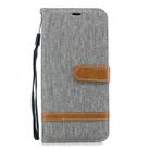 Color Matching Denim Texture Leather Case for Galaxy J4+, with Holder & Card Slots & Wallet & Lanyard(Gray) - 1