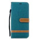 Color Matching Denim Texture Leather Case for Galaxy J4+, with Holder & Card Slots & Wallet & Lanyard(Green) - 1