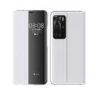 For Huawei P40 Side Window Display Comes With Hibernation/Bracket Function Plain Cloth Without Flip To Answer The Phone Case(Silver) - 1