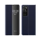 For Huawei P40 Pro Side Display Magnetic Horizontal Flip Plain Texture Cloth + PC Case with Holder & Sleep / Wake-up Function(Dark Blue) - 1