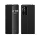 For Huawei P40 Pro Side Display Magnetic Horizontal Flip Plain Texture Cloth + PC Case with Holder & Sleep / Wake-up Function(Black) - 1
