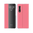 For Huawei P30 Side Window Display Comes With Hibernation/Bracket Function Plain Cloth Without Flip To Answer The Phone Case(Pink) - 1