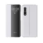 For Huawei P30 Side Window Display Comes With Hibernation/Bracket Function Plain Cloth Without Flip To Answer The Phone Case(Silver) - 1