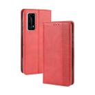For Huawei P40 Pro+/P40 Pro Plus Magnetic Buckle Retro Crazy Horse Texture Horizontal Flip Leather Case  , with Holder & Card Slots & Photo Frame(Red) - 1