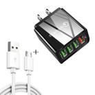 2 in 1 1m USB to Micro USB Data Cable + 30W QC 3.0 4 USB Interfaces Mobile Phone Tablet PC Universal Quick Charger Travel Charger Set, US Plug(Black) - 1