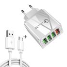 2 in 1 1m USB to Micro USB Data Cable + 30W QC 3.0 4 USB Interfaces Mobile Phone Tablet PC Universal Quick Charger Travel Charger Set, EU Plug(White) - 1