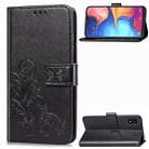 For Samsung Galaxy A10E Four-leaf Clasp Embossed Buckle Mobile Phone Protection Leather Case with Lanyard & Card Slot & Wallet & Bracket Function(Black) - 1