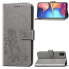 For Samsung Galaxy A10E Four-leaf Clasp Embossed Buckle Mobile Phone Protection Leather Case with Lanyard & Card Slot & Wallet & Bracket Function(Gray) - 1
