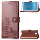 For Samsung Galaxy J3(2018) Four-leaf Clasp Embossed Buckle Mobile Phone Protection Leather Case with Lanyard & Card Slot & Wallet & Bracket Function(Brown) - 1