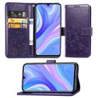 For Huawei Y8P/ Enjoy 10S Four-leaf Clasp Embossed Buckle Mobile Phone Protection Leather Case with Lanyard & Card Slot & Wallet & Bracket Function(Purple) - 1
