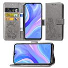 For Huawei Y8P/ Enjoy 10S Four-leaf Clasp Embossed Buckle Mobile Phone Protection Leather Case with Lanyard & Card Slot & Wallet & Bracket Function(Gray) - 1