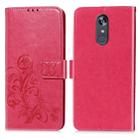 For LG Stylo 5 Four-leaf Clasp Embossed Buckle Mobile Phone Protection Leather Case with Lanyard & Card Slot & Wallet & Bracket Function(Magenta) - 1