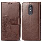 For LG Stylo 5 Four-leaf Clasp Embossed Buckle Mobile Phone Protection Leather Case with Lanyard & Card Slot & Wallet & Bracket Function(Brown) - 1
