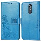 For LG Stylo 5 Four-leaf Clasp Embossed Buckle Mobile Phone Protection Leather Case with Lanyard & Card Slot & Wallet & Bracket Function(Blue) - 1