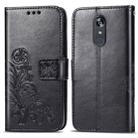 For LG Stylo 5 Four-leaf Clasp Embossed Buckle Mobile Phone Protection Leather Case with Lanyard & Card Slot & Wallet & Bracket Function(Black) - 1