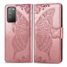 For Huawei Honor X10 Butterfly Love Flower Embossed Horizontal Flip Leather Case with Bracket / Card Slot / Wallet / Lanyard(Rose Gold) - 1