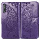 For Huawei Y8P/ Enjoy 10S Butterfly Love Flower Embossed Horizontal Flip Leather Case with Bracket / Card Slot / Wallet / Lanyard(Dark Purple) - 1